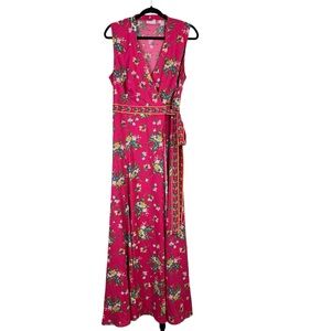 NY&C Floral Wrap Maxi Dress Pink Boho L